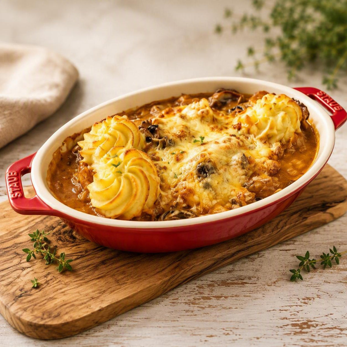 Gegratineerd vispannetje met nantuasaus en puree van Arno’s to go in Beveren
